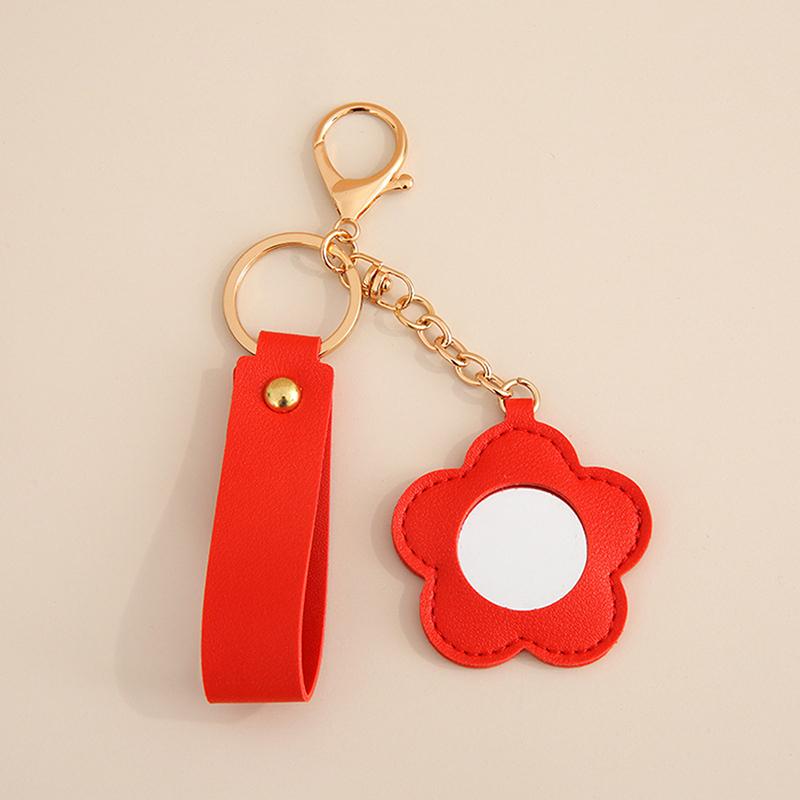 Творческий брелок из искусственной кожи с цветком в форме сердца, круглой формы, мини-сумка для макияжа, подвесное украшение для автомобиля, безделушка для женщин и девочек, подарок