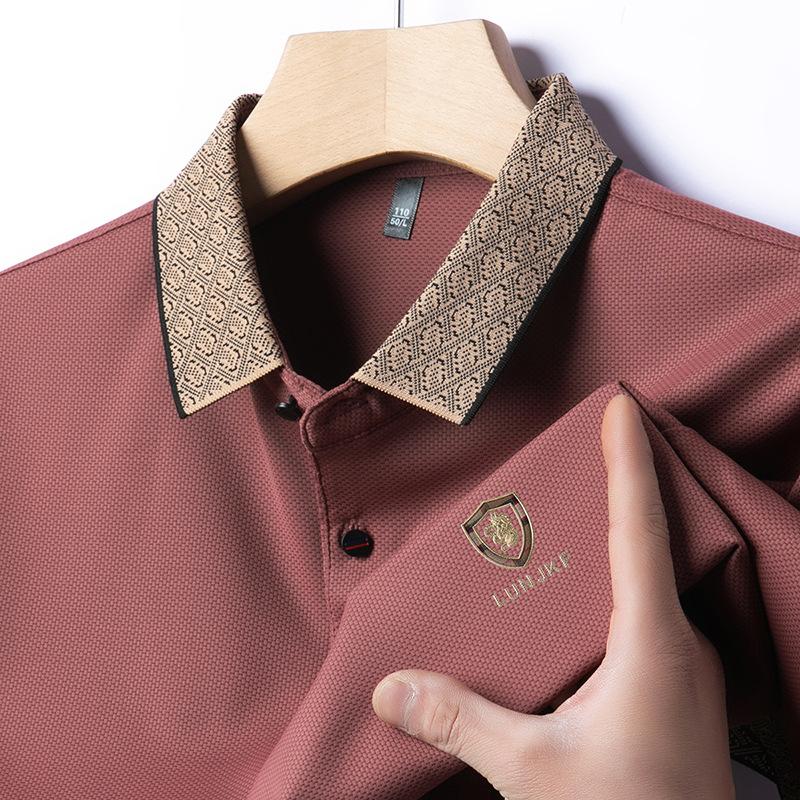 Мужская футболка Spot с короткими рукавами, повседневная рубашка поло с вышитыми лацканами, средняя мужская одежда с короткими рукавами и прорезным воротником