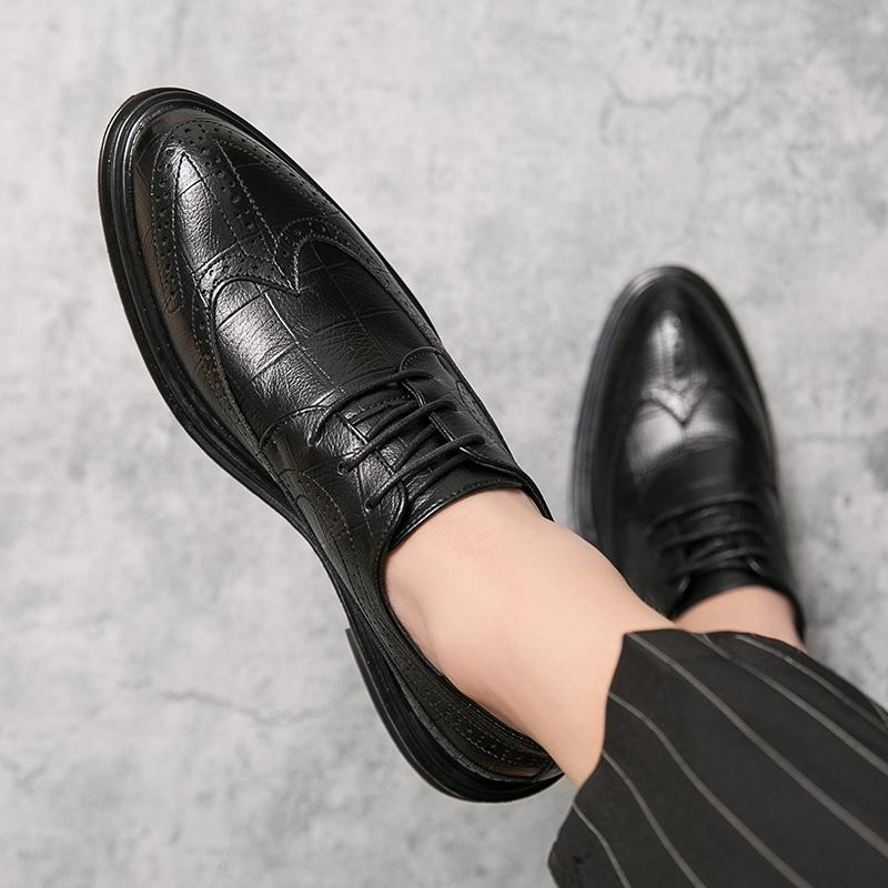 Модные корейские повседневные удобные кожаные туфли на шнуровке, классические черные мужские туфли с острым носком, деловые кожаные туфли