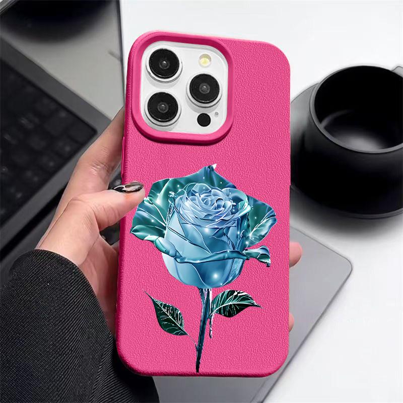 Синий кристально-розовый узор кожаный текстурный чехол для телефона iPhone 16 Pro 15 14 13 12 Pro Max 11 ударопрочный мягкий матовый тонкий чехол из ТПУ