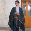 Classic Line Plaid Shawl, New Autumn and Winter Women's Thickened Knitted Cardigan Cape
