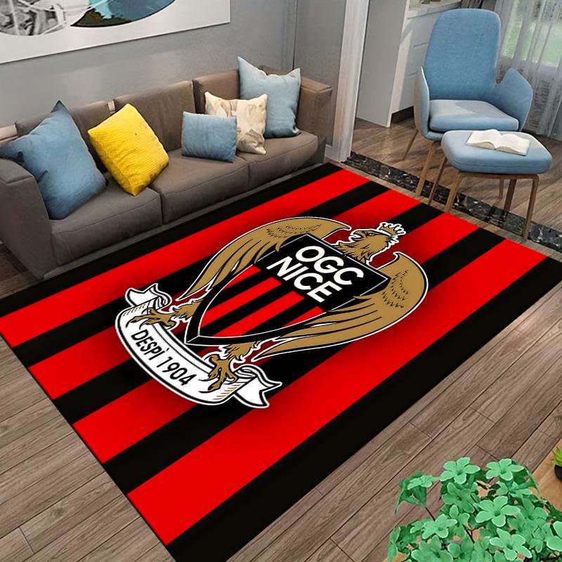 "Red Black Striped Carpet with OGC Nice Logo and Golden Eagle Design" Suitable for use as an anti-slip for living room bedroom sofas