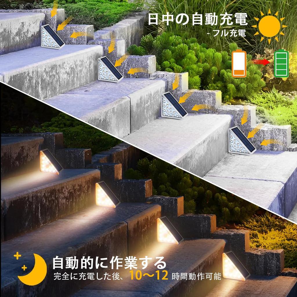 YANHAO P67 Solar Garden Lights, Outdoor Waterproof Solar Stair Lights for Patios, Gardens, Walkways, Fences, Entrances, Paths, Driveways, and