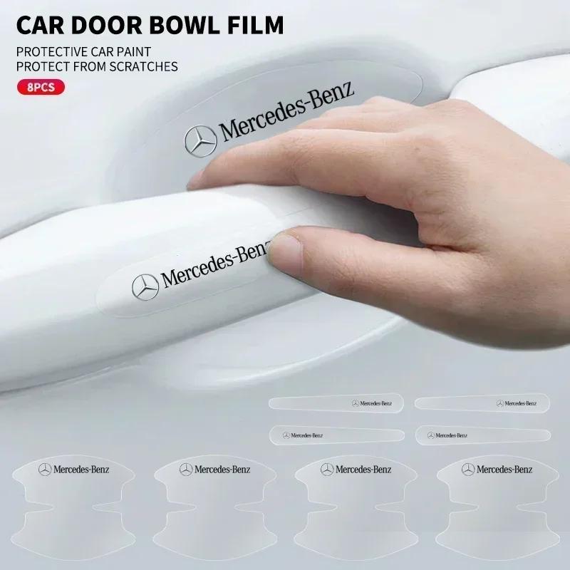 CRO1 8Pcs Transparent Car Door Handle Wrist Bowl Trim Stickers For Mercedes Benz A C E Class GLE GLB GLC W205 W212 W213 X253