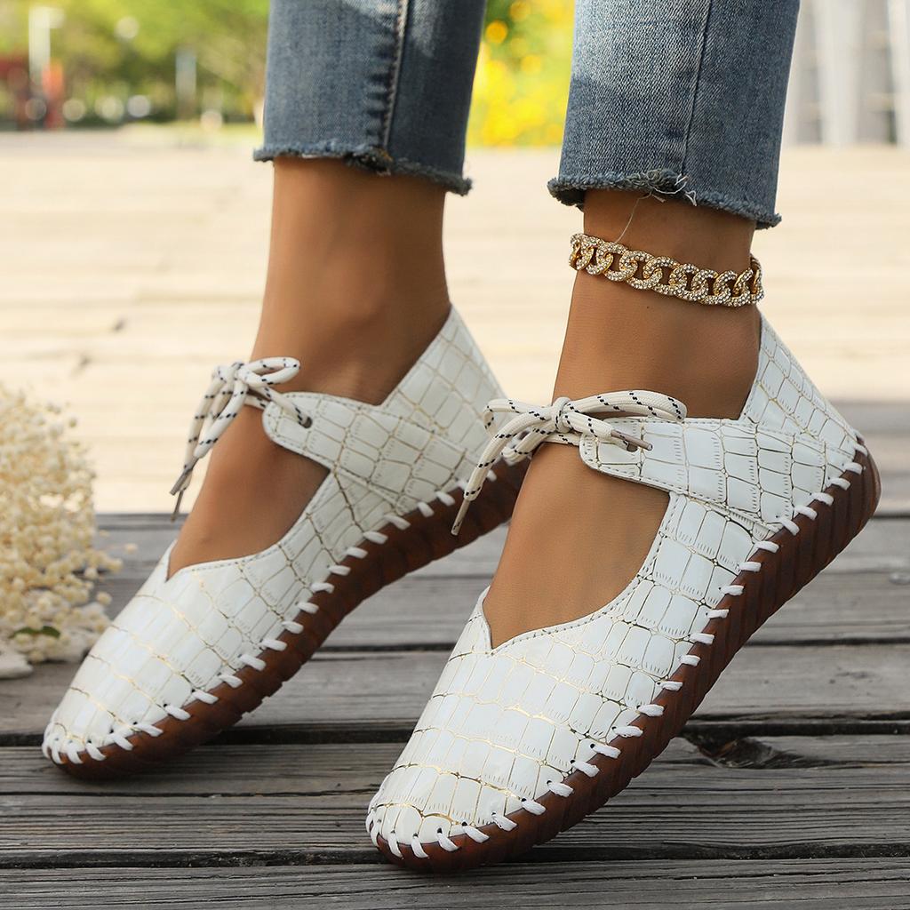 Large Size Handmade Soft Sole Casual Single Shoes for Women 2024 New Stone Pattern Casual Work Mom Shoes Soft Sole Women's Shoes