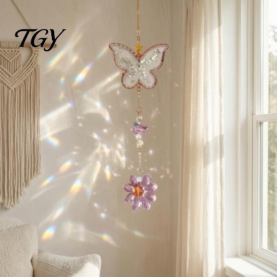 Faux Crystal Suncatcher for Windows Butterfly Crystals with Hook, Hanging Sun Catcher Windows, Sparkling Wind Birthday Gift Her Chimes Chain,