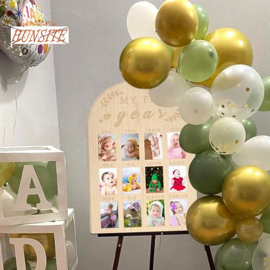 Рамка для фотографий первого года жизни ребенка, деревянная витрина в деревенском стиле