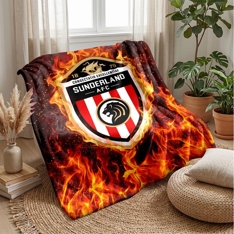 Sunderland Football Print Flannel Blanket, Soft Warm Lightweight Throw Blanket for Sofa Bed Camping