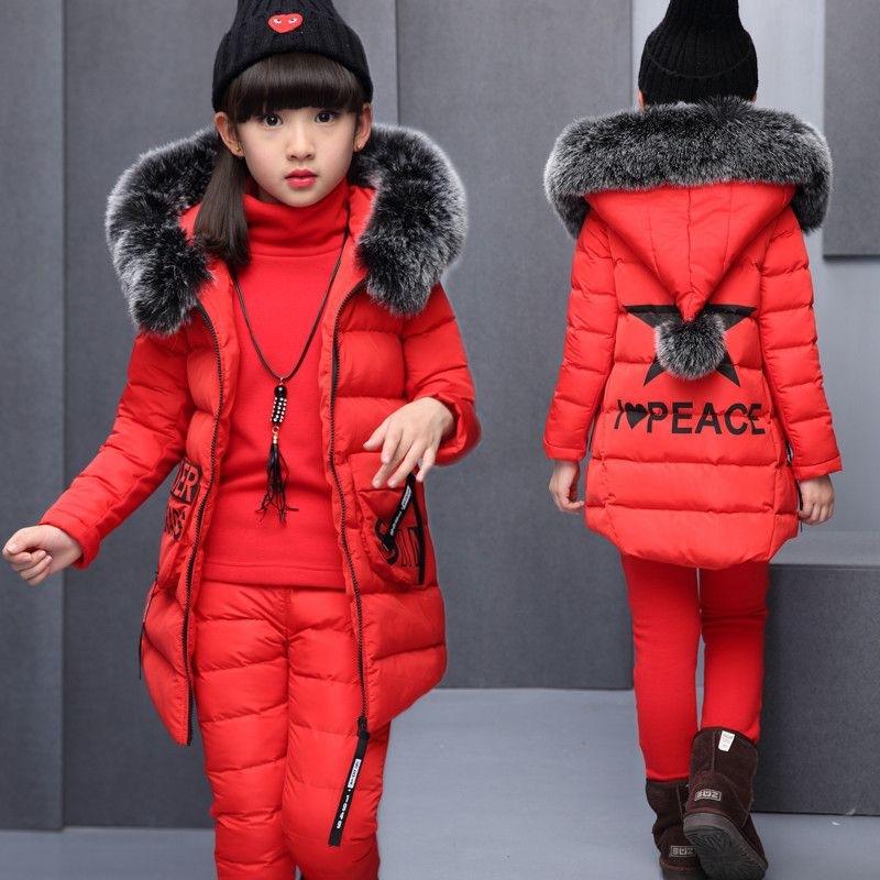 Girls' Winter Thickened Velvet Fashion Three Piece Suit