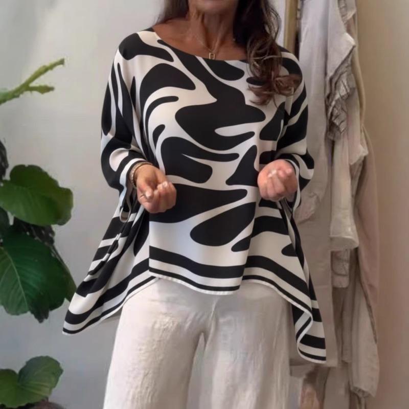 Women S Loose Fit Long Sleeve Crew Neck Print Shirt