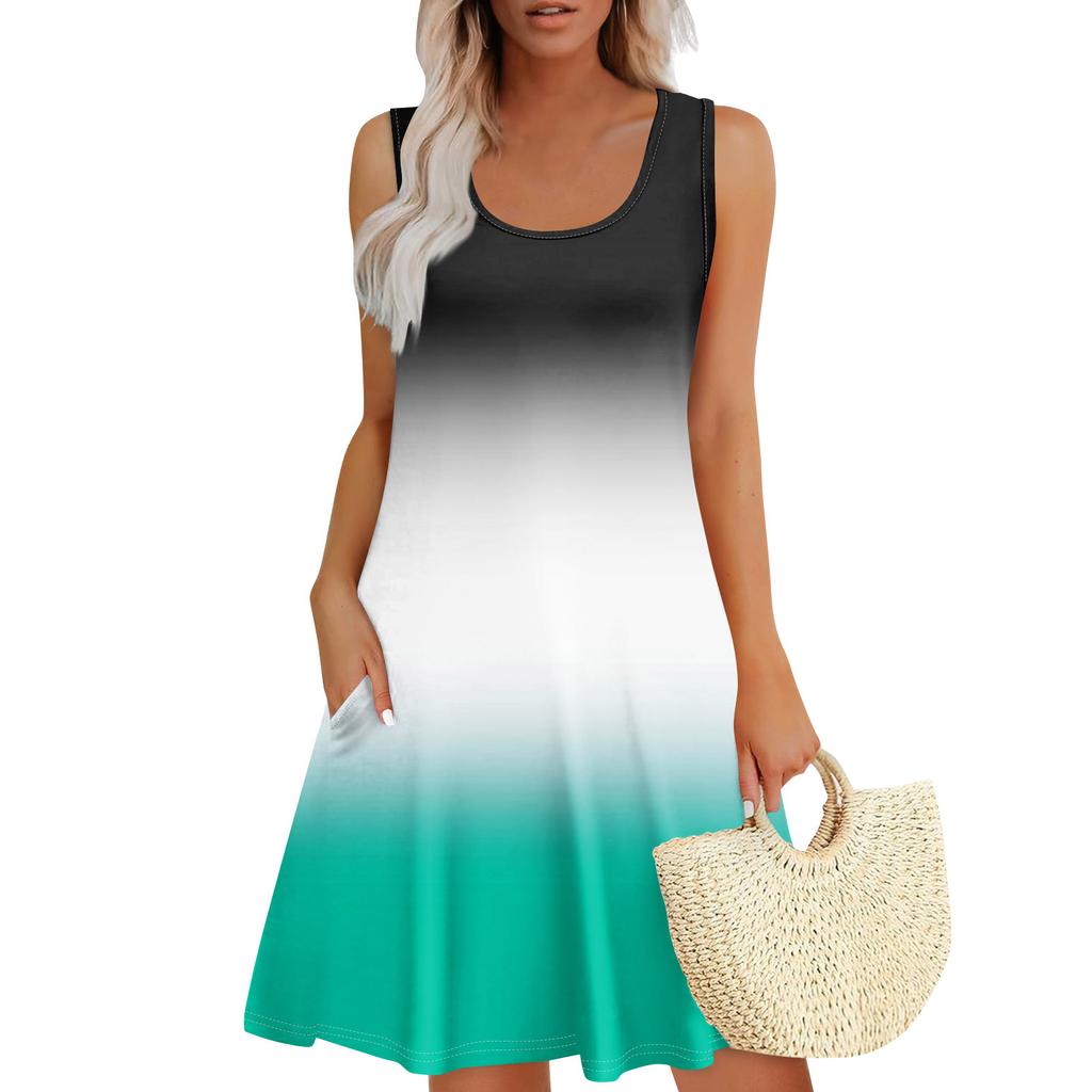 Женские летние платья, свободные сарафаны без рукавов с U-образным вырезом и карманами