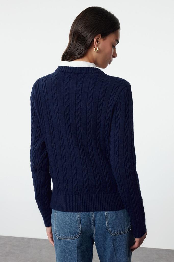 Женский модный стильный кардиган, темно-синий, пряжа премиум-класса, специальная пряжа для вязания, детальный вид куртки, трикотаж, кардиган