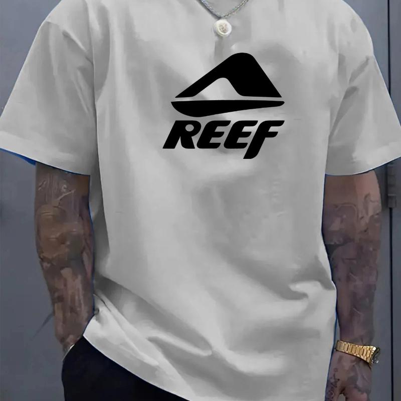 Геометрический принт с буквой REEF, футболка с круглым вырезом и короткими рукавами для мужчин, летняя, из чистого хлопка, модная, повседневная футболка
