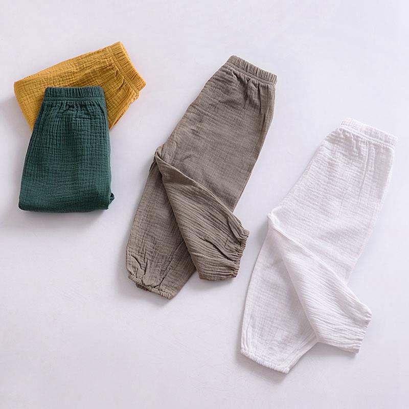 Детские брюки для девочек и мальчиков, однотонные хлопковые длинные шаровары, повседневные детские брюки