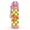 1PC Checkerboard Peach Fruit Grid 750ml Color Plastic Sports Water Bottle Leakproof Flip Straw Lid For Sports Office Home Use