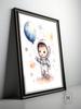 Journey Through the Stars With a Balloon In Hand Journey Through the Stars With a Balloon In Hand, 30X40 Cm, Light Oak Wooden Frame, Matte Paper 230 Gsm