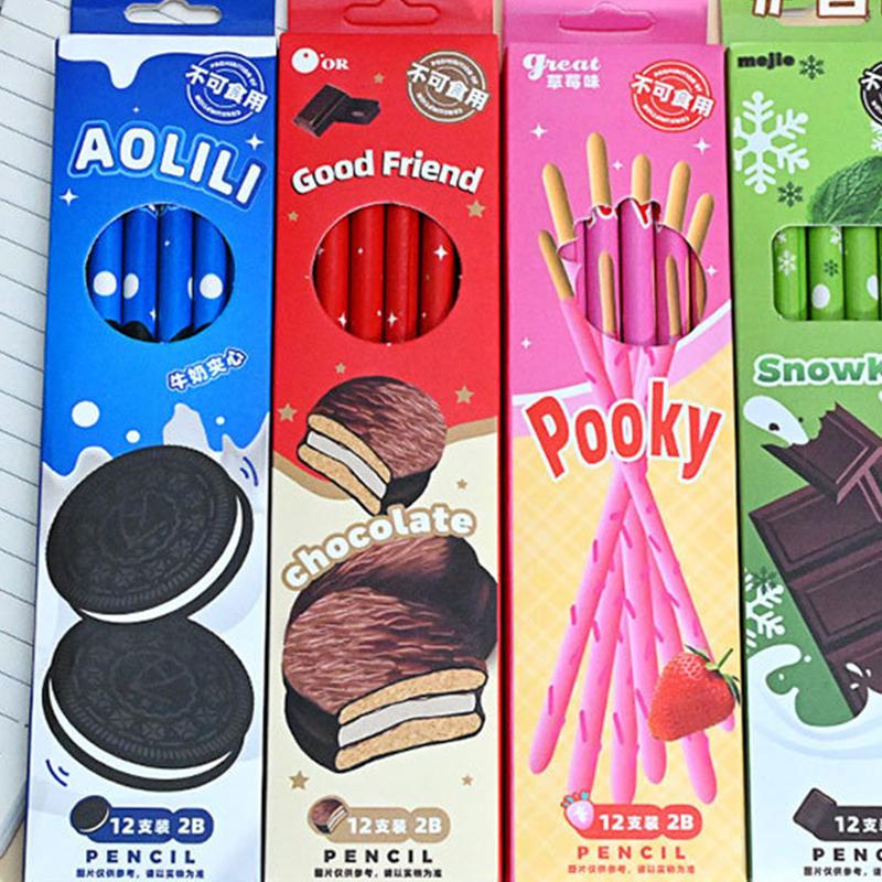 12 шт. Мультяшный милый деревянный карандаш 2B с ластиком, инструмент для письма и рисования, эскизный карандаш, школьные и офисные принадлежности, студенческие канцелярские товары, подарки