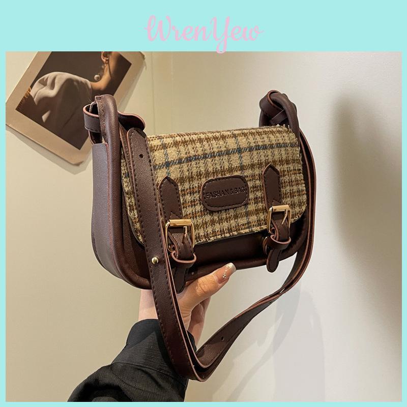 Fashionable Street Style 2024 Winter Plaid Shoulder Bag For Daily Outfits In Green Plaid Brown