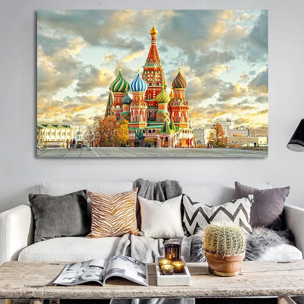 Modern Red Square in Moscow Canvas Painting Russia Wall Art Poster Prints for Living Room Contemporary Home Pic