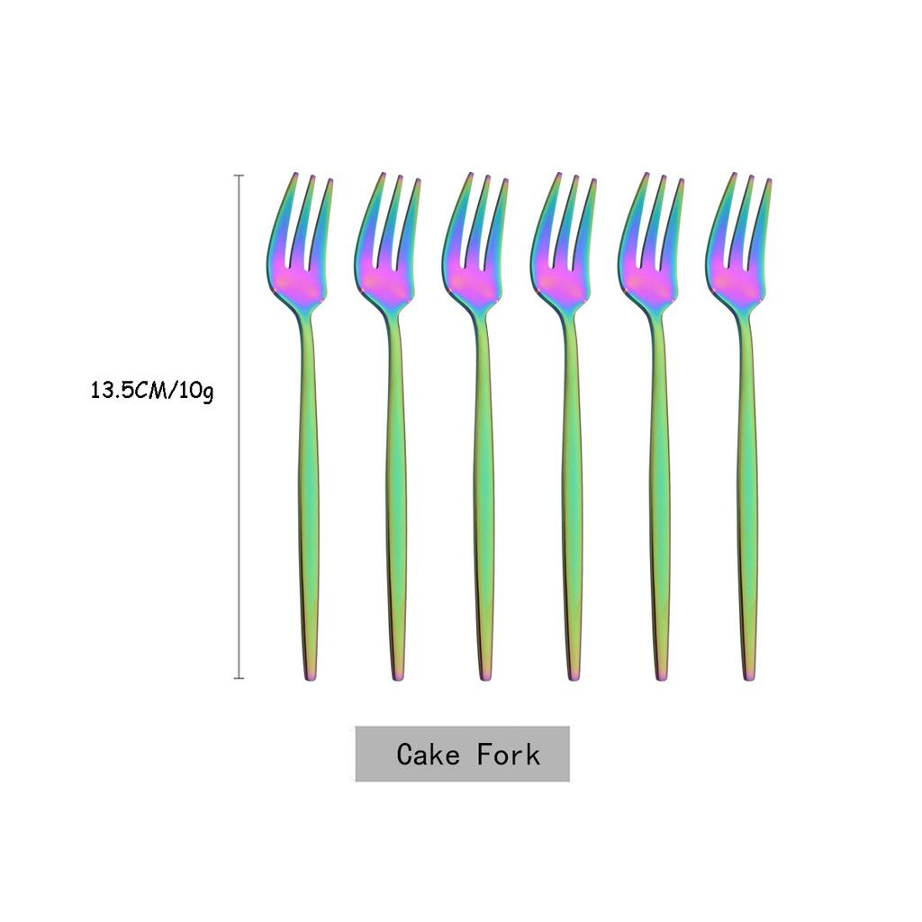 6Pcs/Set Tea Cake Snack Fork Dinnerware Cutlery Colorful Fork Set Mirror Stainless Steel Tableware Dessert Fruit Fork Silverware