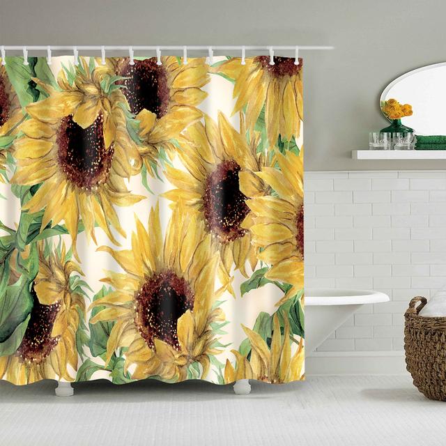 Chinese Style Flower Branch Landscape Shower Curtain 3D Printing Sunflower Bathroom Accessories Sets Waterproof Polyester Screen