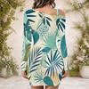Women Plus Size One Shoulder Long Sleeve Leaf Printed Bodycon Mini Dress