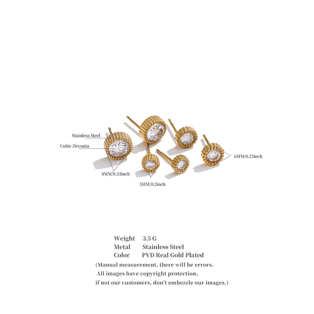 Yhpup Stainless Steel Cubic Zirconia Round Stud Earrings for Women Daily Versatile Delicate Charming Jewelry Anti Allergic Gift