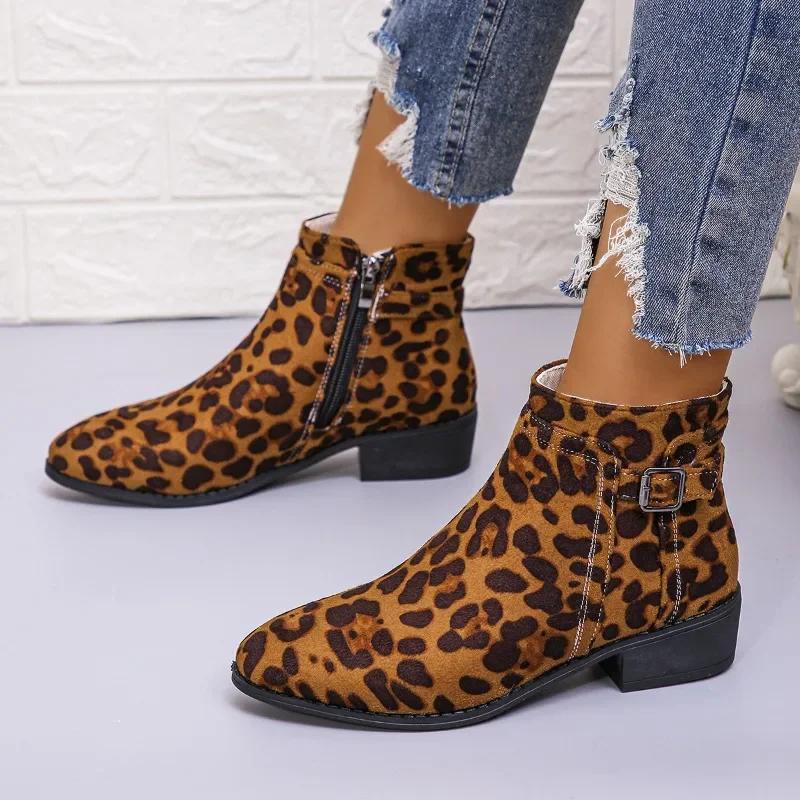 2024 Hot-selling Women's Single Boots New Style Medium Heel Pointed Toe Buckle Fashion Boots Fashionable Temperament Short Boots