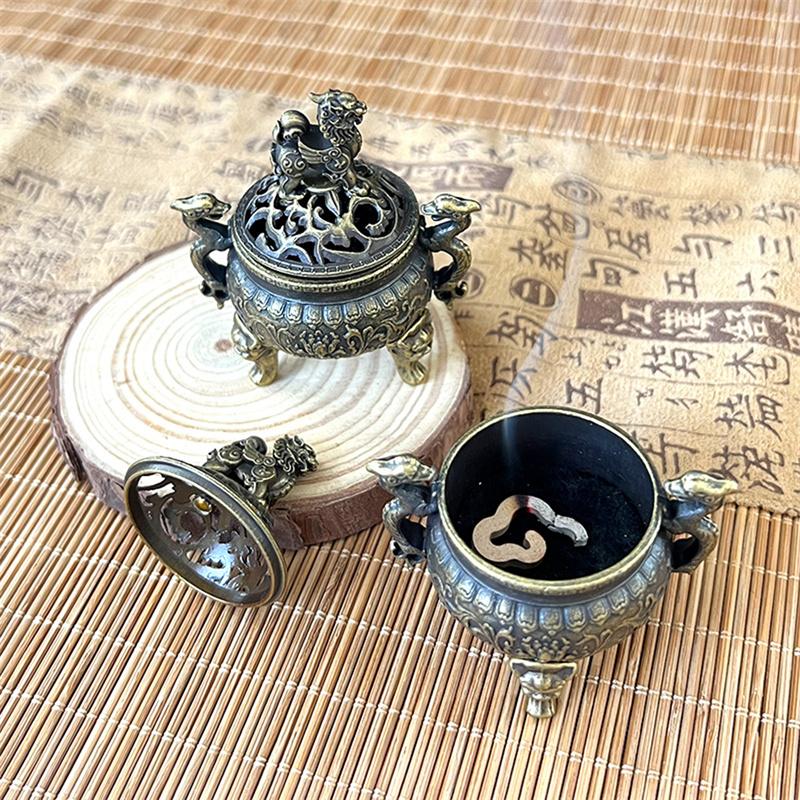 Double Dragon Three Leg Cauldron Incense Burner Xiangyun Incense Burner Suanni Plate Small Incense Burner