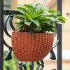 Plastic Rattan Weaving Hanging Flowerpot Half Round Over Fence Planter Wall Flower Pot  Flower Shop