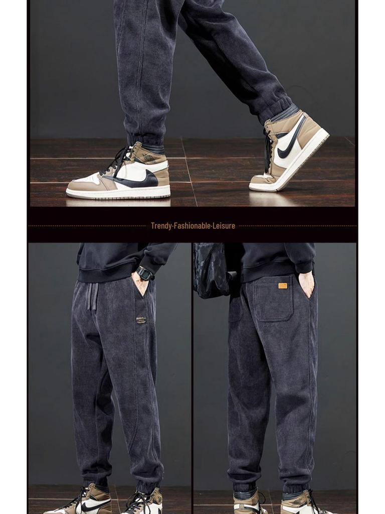 Мужские вельветовые спортивные штаны на флисовой подкладке на зиму 2025: Плотные повседневные хлопковые брюки для осени и зимы