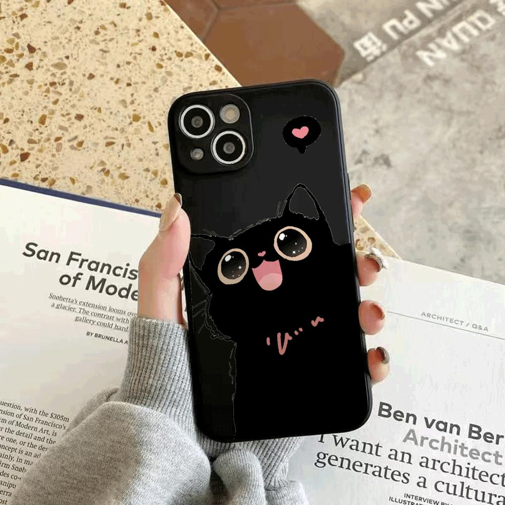 Милый Мультяшный Кот Чехол для Телефона Для iPhone 16 15 14 13 12 11 Pro Max Mini X XS SE 7 8 Plus 16E Ударопрочный Мягкий Чехол Fundas