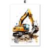 Строительная машина Грузовик Мальчики Детская Настенное искусство Холст Акварельная живопись Печатная картинка Постер Декор для детской игровой комнаты