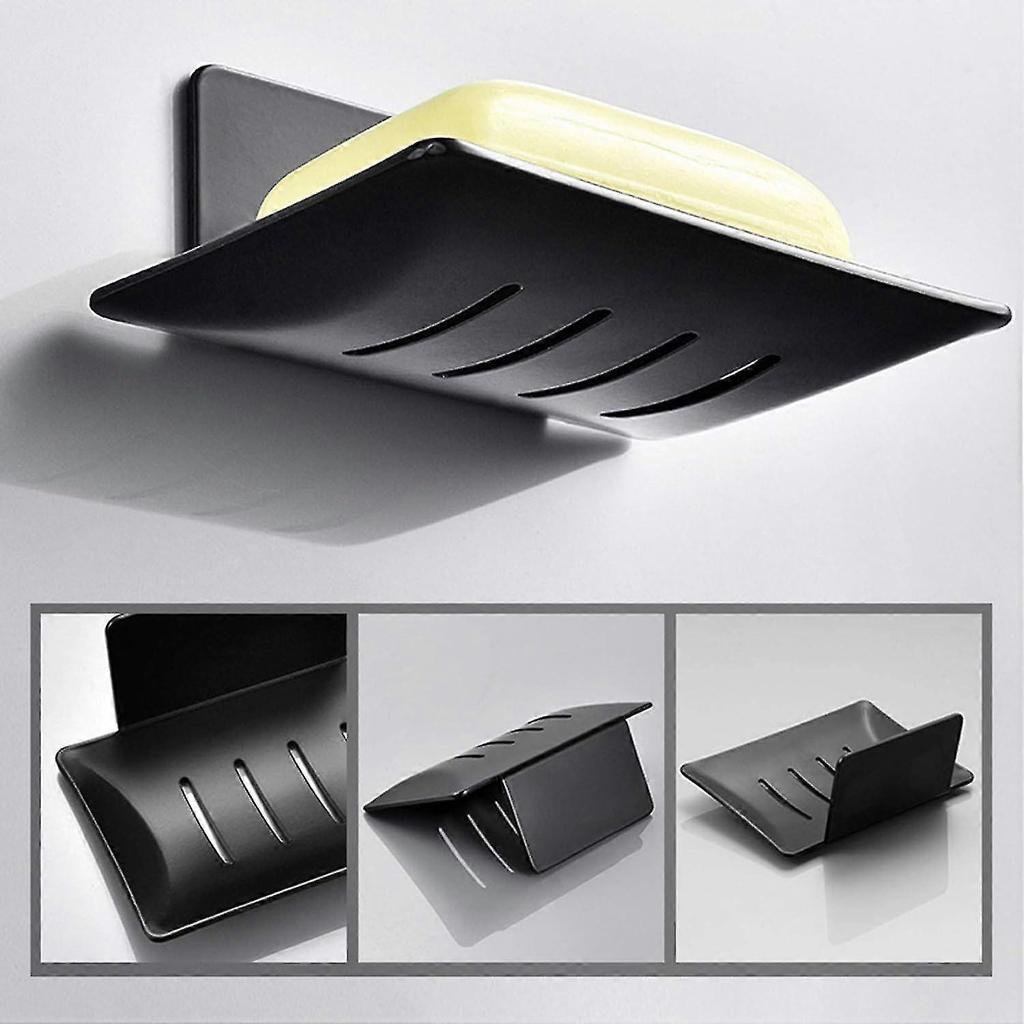 2026 Wall Mounted Soap Dish, Adhesive Shower Soap Holder, Metal Soap Box Shelf without Drilling for Bathroom, Kitchen Sponge Holder Black