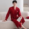 Мужская пижама весна-осень хлопок с длинным рукавом халат красная пижама мужской большой размер халат
