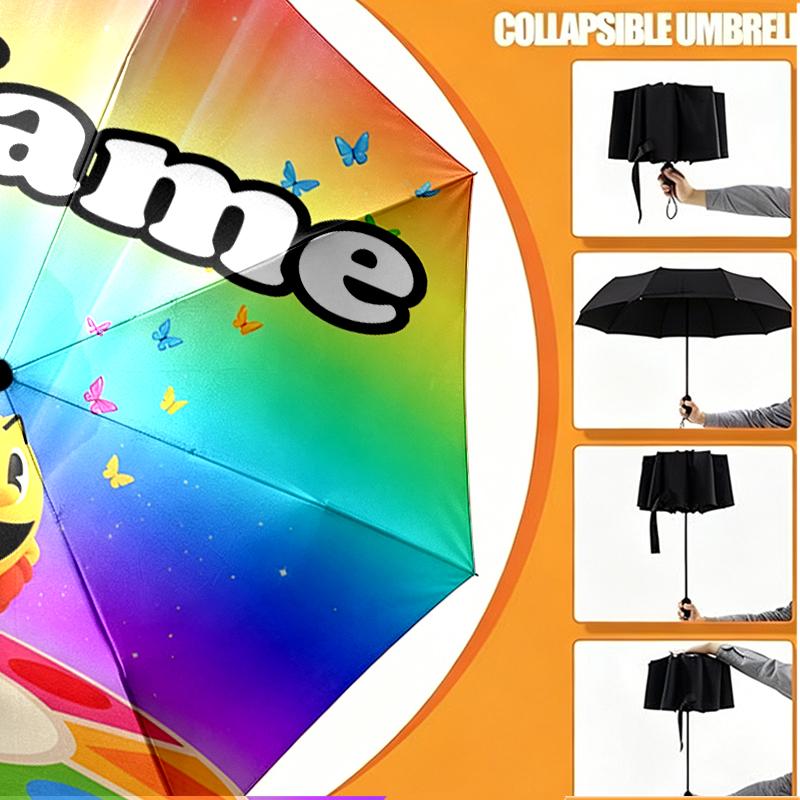 Custom Name Personalized PAC Print Umbrella, Auto Open Close, 8‑Rib Sturdy Frame, Commute Camping Hiking Use, Birthday Gift