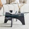 Modern Round Side Table, Safety Glass - diameter 80 cm, Fan-Shaped Frame, MDF Table Legs, Black Wood Look, Dining Room, Living Room, Office etc.