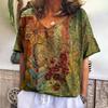 Summer V-neck 3D Printed Flower Pattern Top Fashionable Casual Short Sleeved Women's T-shirts