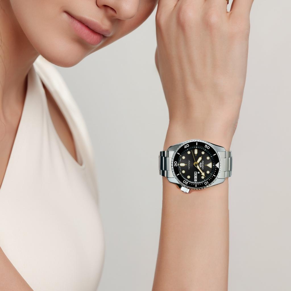 Seiko 5 Серия 100 метров Водонепроницаемые Модные Автоматический Механический Механизм Стальной Ремешок 38 мм Часы Черный Циферблат Женские часы SRPL79