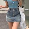 Юбка для стройности и молодости, короткая юбка, тонкий дизайн, двойная пряжка, высокая талия, ретро-трапеция, юбка до бедра, женская летняя модная джинсовая короткая юбка