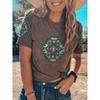 New Women's Clothing, Fashion Crew Neck, Digital Printed Western Style Short Sleeve T-Shirt