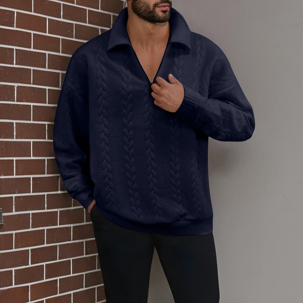 Мужская зимняя однотонная повседневная толстовка с длинным рукавом и круглым вырезом на молнии