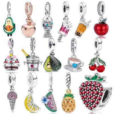 Медь Полный Бриллиант Арбуз&Ананас&Лимон&Мороженое&Чашка Молочного Чая Подвеска Шарм Подходит Браслет Бренда Сделай Сам Ювелирные Изделия