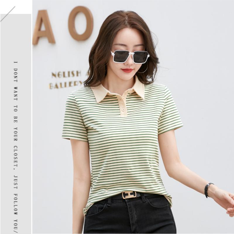 Женские тонкие повседневные рубашки Harajuku, сексуальные топы с лацканами, женская летняя хлопковая футболка с короткими рукавами, полосатая нижняя рубашка