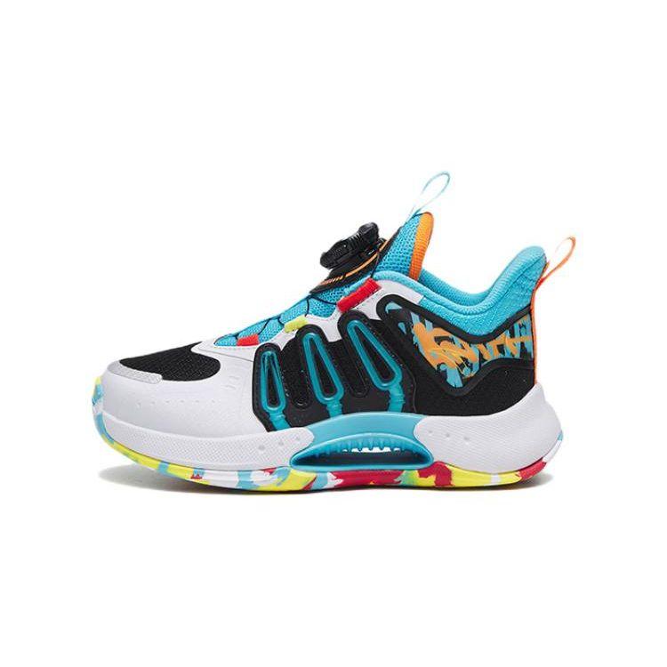 Anta Qingkuang 2 Durable Rebound Low-Top Basketball Shoes Kids Sneaker Black White Blue 312319910-2