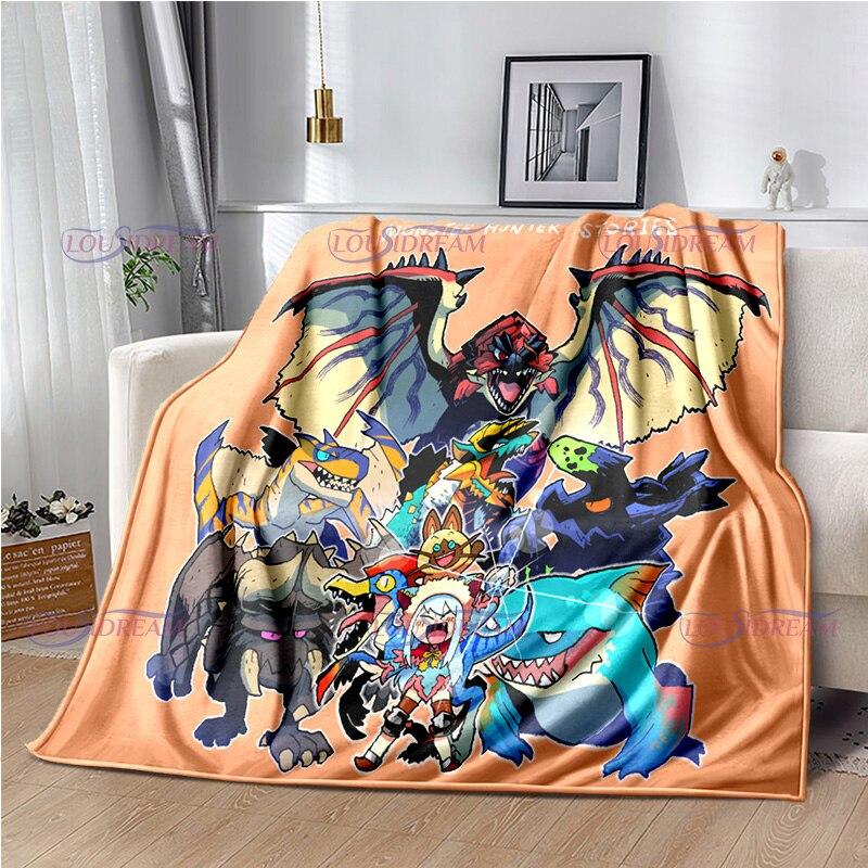 Monster Hunter Stories Soft Flannel Blanket Cartoon Blanket for All Seasons Warm Cozy Fluffy Blanket for Sofa Bed Living Room