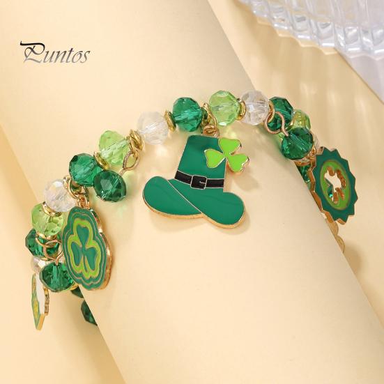Браслет из клевера. День Святого Патрика Ирландские бисерные украшения со стеклянными бусинами и подвесками Браслет-талисман на удачу для праздничных торжеств Эластичный клевер