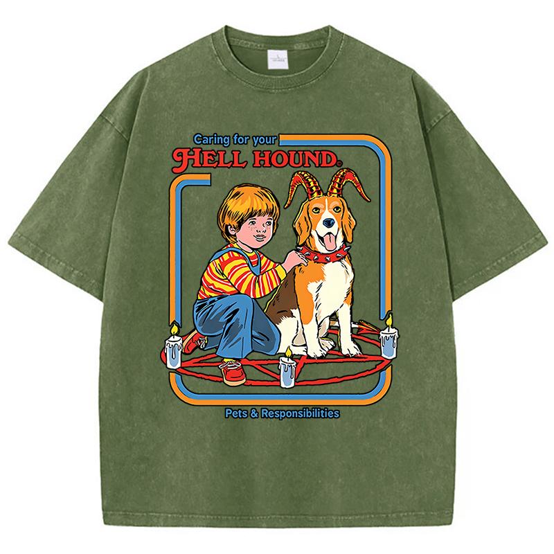 Garing For Your Hell Hound Washed Retro Мужская Женская Футболка Хлопковая Рубашка Уличные Свободные Футболки Летние Дышащие Короткие Рукава