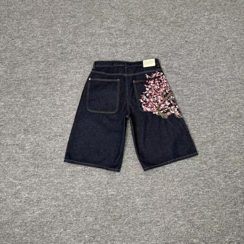 Mens Loose Straight Fit Denim Pants With Floral Embroidery Casual Streetwear Jeans