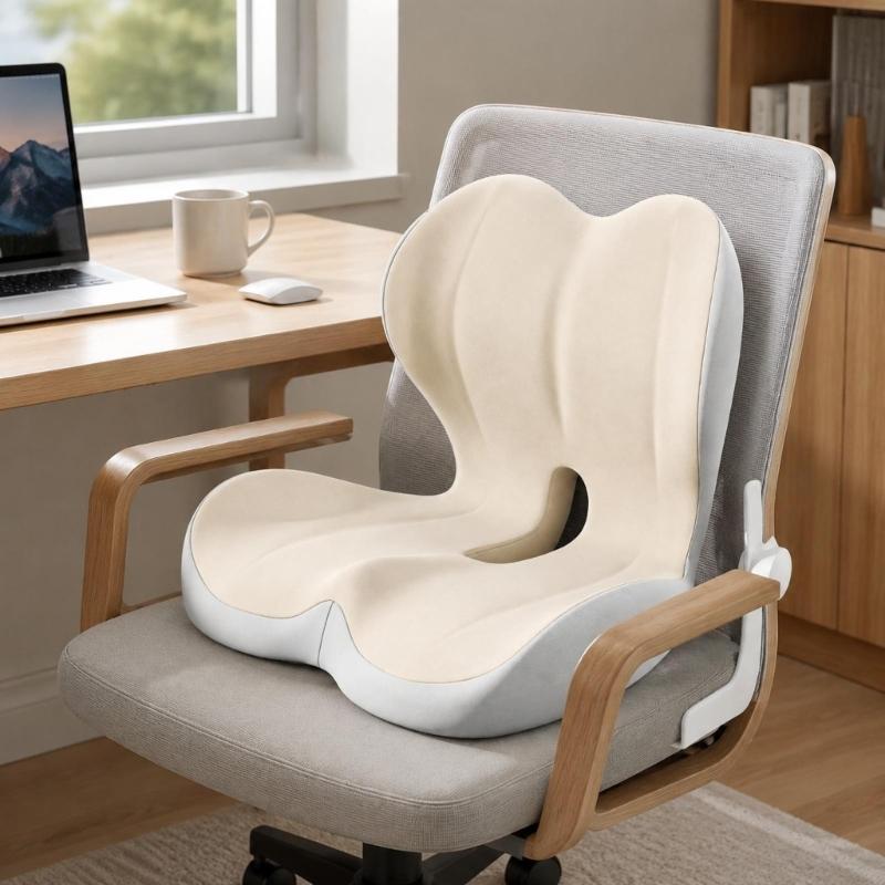 Memory Foams Seat and Back Chair Cushion with Polyester Cover, Contoured Lumbar Support, and Connected Integrated Design